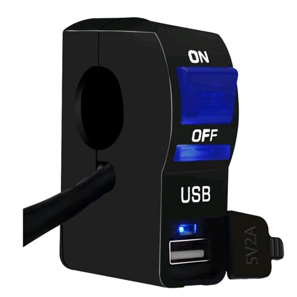() 12V Motorcycle Usb Charging On Off Handlebar Switch With Indicator Waterproof Atv Fog Spot Blue/Light 3592643652878