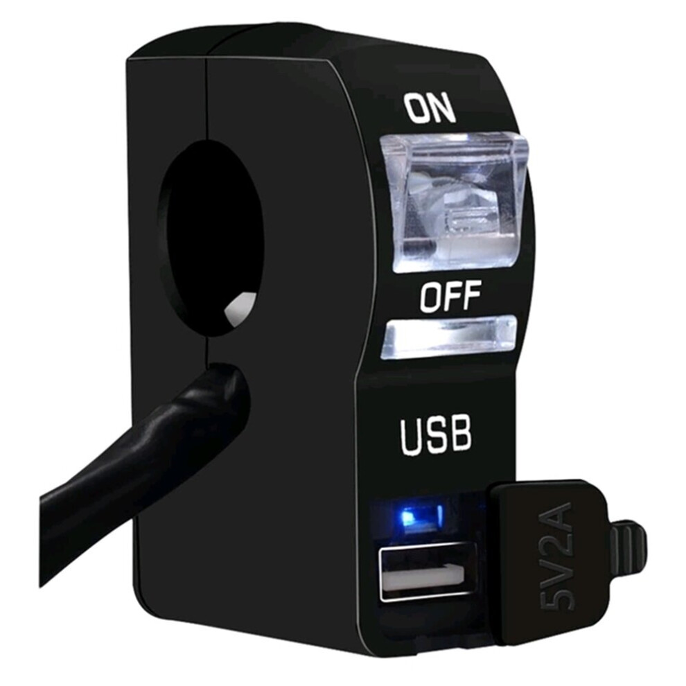() 12V Motorcycle Usb Charging On Off Handlebar Switch With Indicator Waterproof Atv Fog Spot White/Light 3592643652892