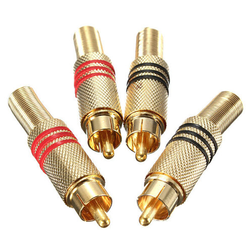 Gold Plated RCA/Phono Male Plug Connectors Cable Protector 4Pcs