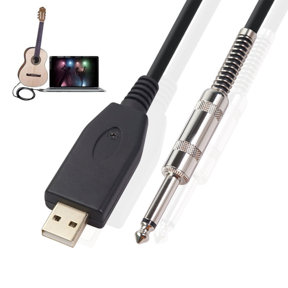 (2M) USB To 6.35mm Electric Guitar Bass Cable Single Track PC Instrument Cable Audio Adapter Converter USB Guitar Cable 2/3m