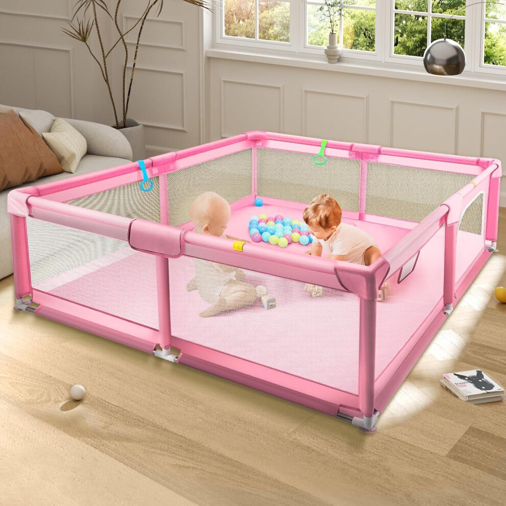 (Pink 180x150cm) Baby Playpen with Mesh Walls Ocean Balls