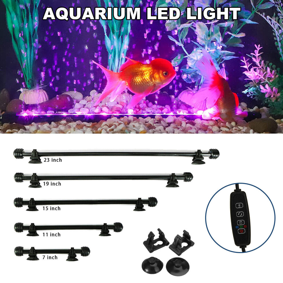 (EU Plug, 28CM) 13.2W 18-90CM Fish Aquarium Tank 12V LED 3modes Submersible Light Underwater White + Blue Lamp Lantern