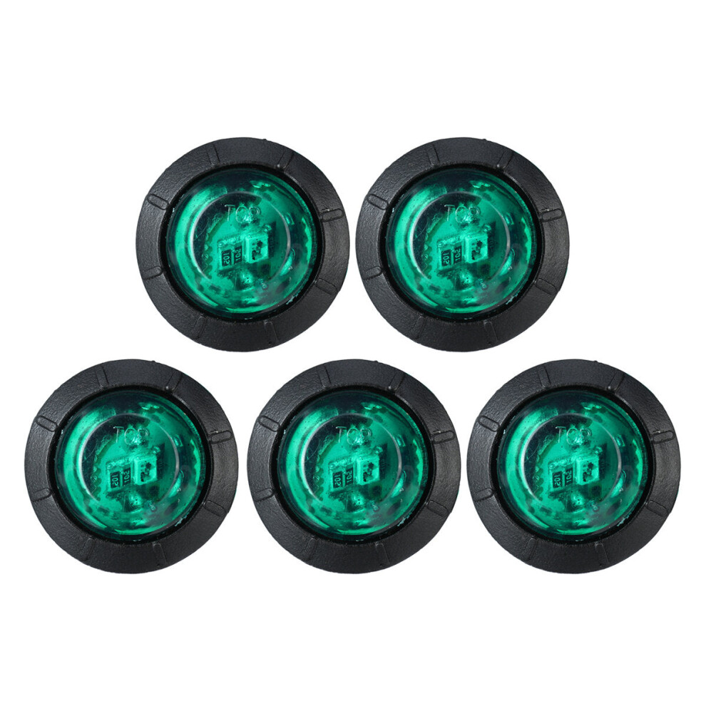 (Green) 5pcs 24V Round LED Side Marker Light Indicator Lamp Truck Trailer Caravan Van