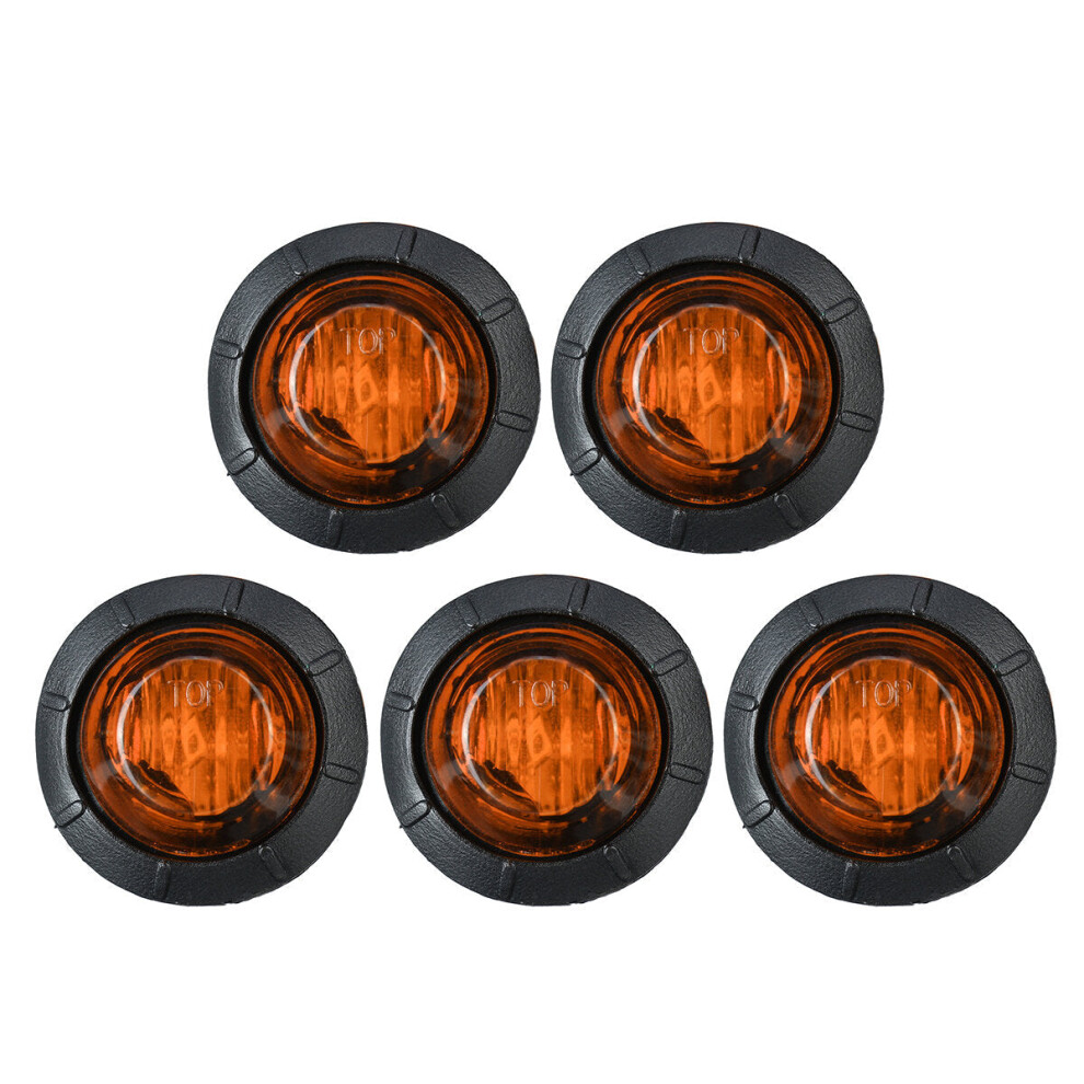 (Yellow) 5pcs 24V Round LED Side Marker Light Indicator Lamp Truck Trailer Caravan Van