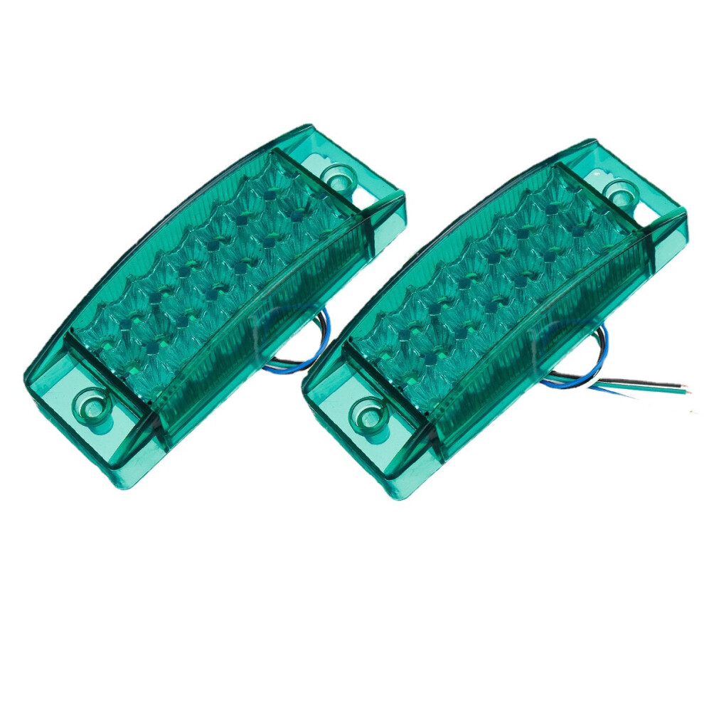 (Green) 2PCS 21 LED Side Marker Lights Lamp For 12V 24V Truck Trailer Caravan Lorry Van