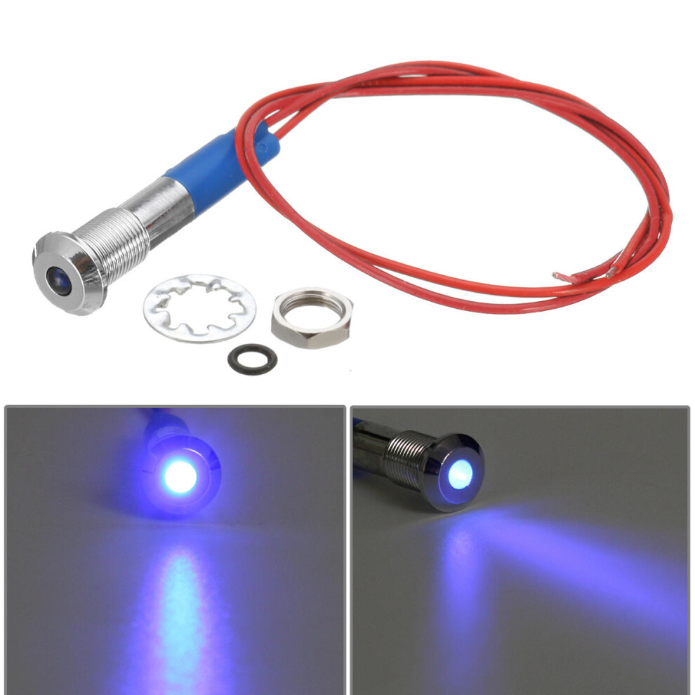 (Blue) 12V 6mm Waterproof LED Panel Dash Panel Warning Signal Indicator Light For Car Boat