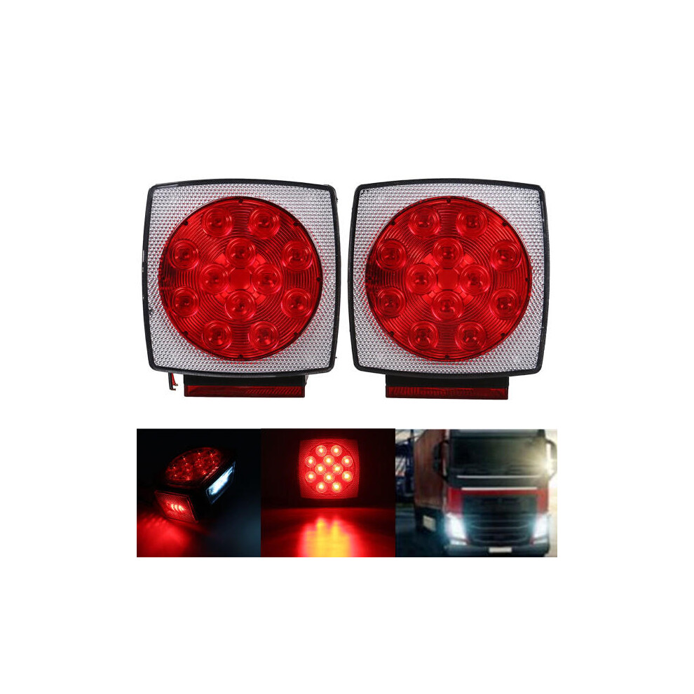 12V Truck Trailer LED Square Rear Brake Lamp Tail Plate Lights Stud Mount Red Orange White-image-OPC-PFXHWGY-NEW
