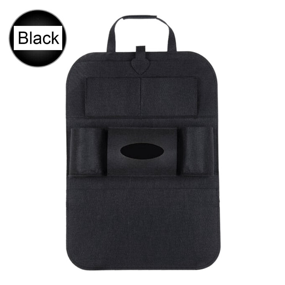 (Black) Car Seat Back Mat Front Seat Storage Organizer Felt Tablet Phone Pocket Bag Black 4250937611411