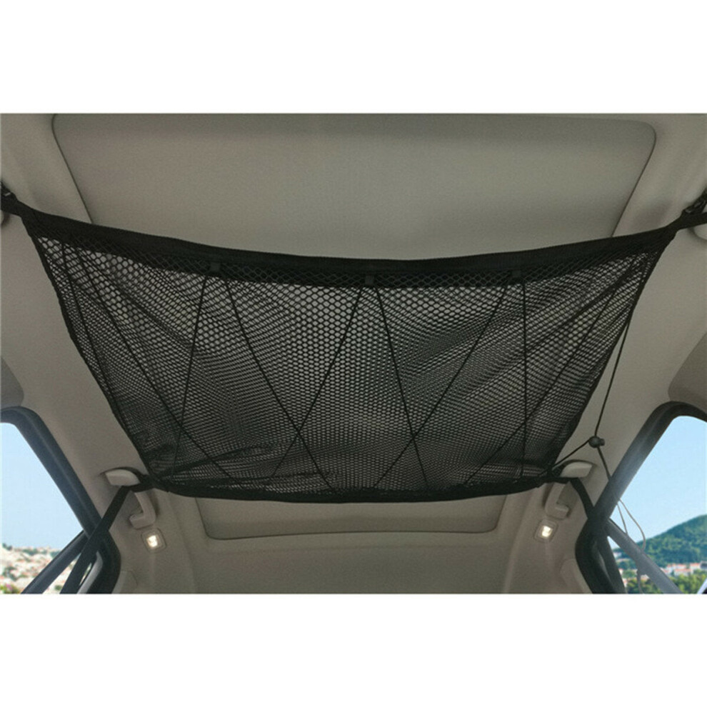 Double-Deck Foldable Car Roof Ceiling Cargo Net Mesh Storage Bag Pockets Pouch Universal 78x53cm For SUV Van