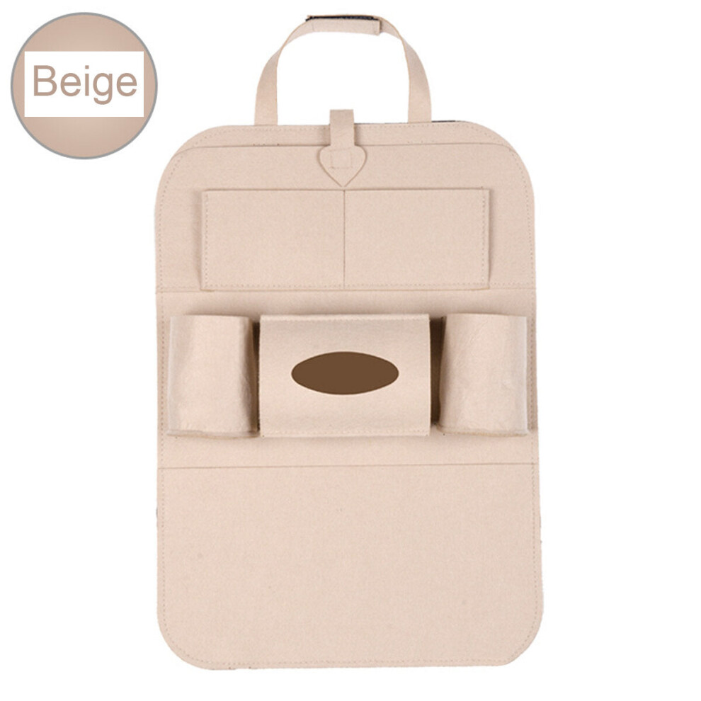 (Beige) Car Seat Back Mat Front Seat Storage Organizer Felt Tablet Phone Pocket Bag Beige 4250937611428