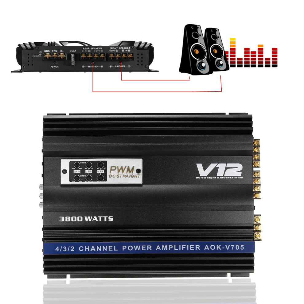 3800W Rms 4 Channel 4 Ohm Powerful Car Audio Power Stereo Amplifier Amp 1138392113325