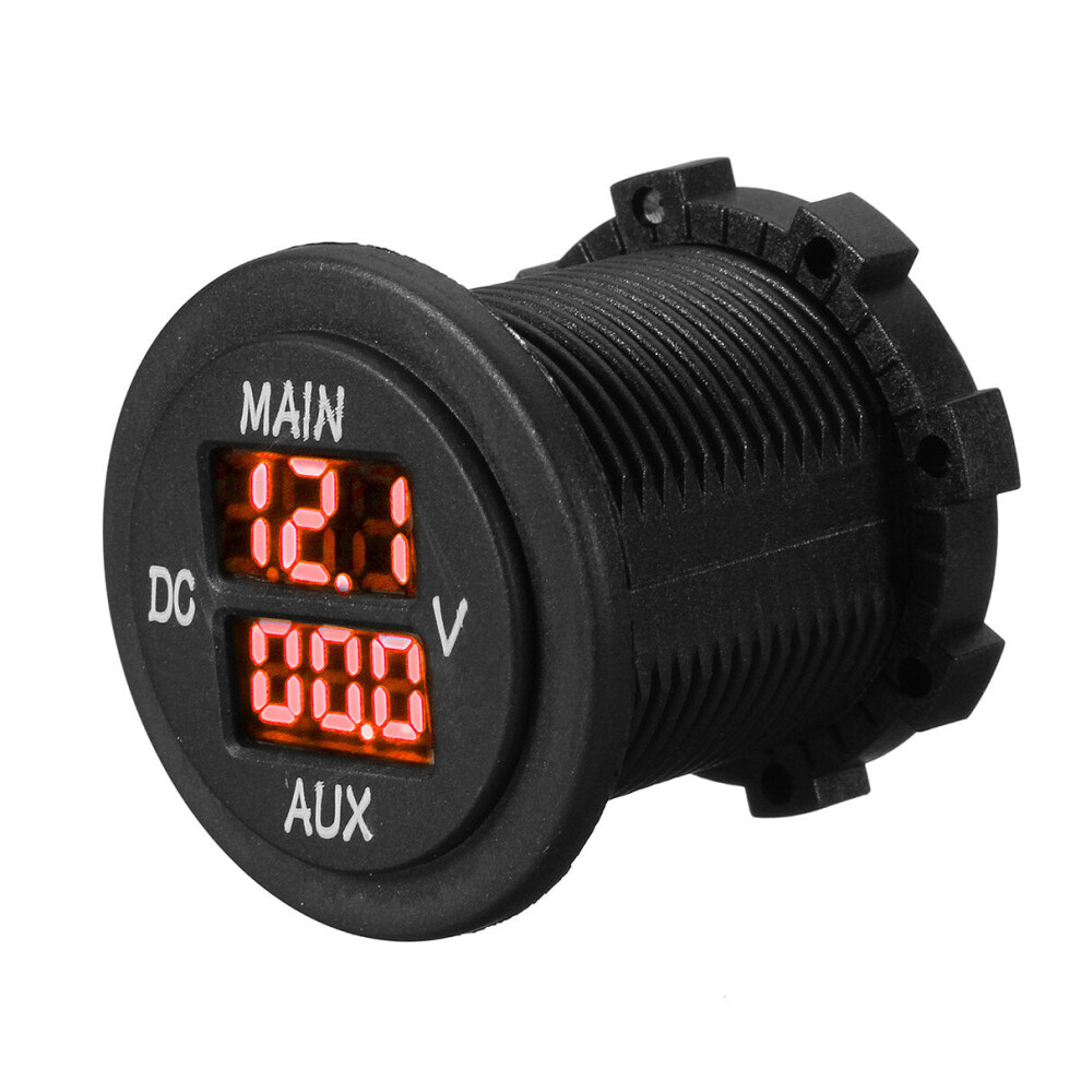 (Red) 12V 24V Aux Main Led Digital Dual Voltmeter Voltage Gauge Battery Monitor Panel Red 6093316936655