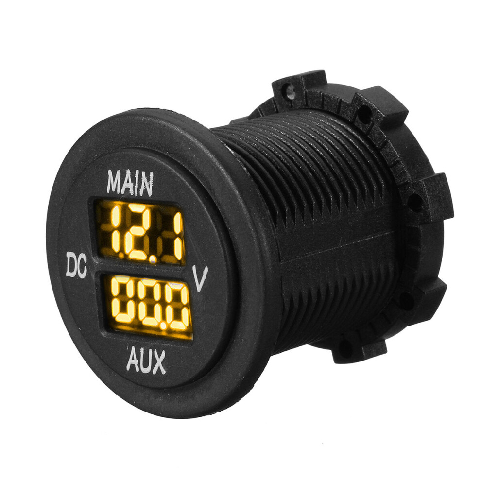 (Yellow) 12V 24V Aux Main Led Digital Dual Voltmeter Voltage Gauge Battery Monitor Panel Yellow 6093316936679