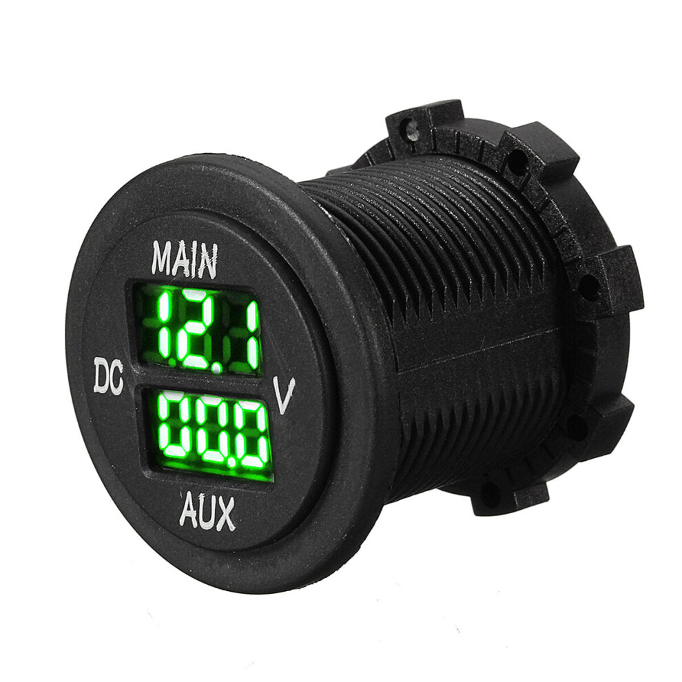 (Green) 12V 24V Aux Main Led Digital Dual Voltmeter Voltage Gauge Battery Monitor Panel Green 6093316936693