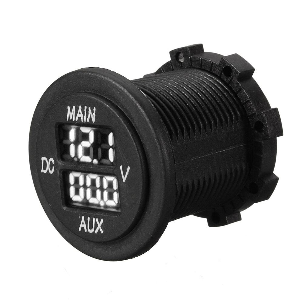 (White) 12V 24V Aux Main Led Digital Dual Voltmeter Voltage Gauge Battery Monitor Panel White 6093316936686