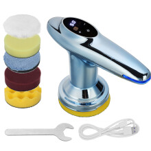 (Blue) 12V 4 inch 6 Gears USB Rechargeable Cordless Electric Car Polisher Small Grinder Waxing Machine Smart Digital Display