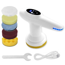 (White) 12V 4 inch 6 Gears USB Rechargeable Cordless Electric Car Polisher Small Grinder Waxing Machine Smart Digital Display