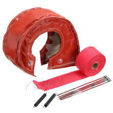 (Red) T4 Turbo Heat Shield Blanket Cover with Exhaust Manifold Downpipe Wrap Kit
