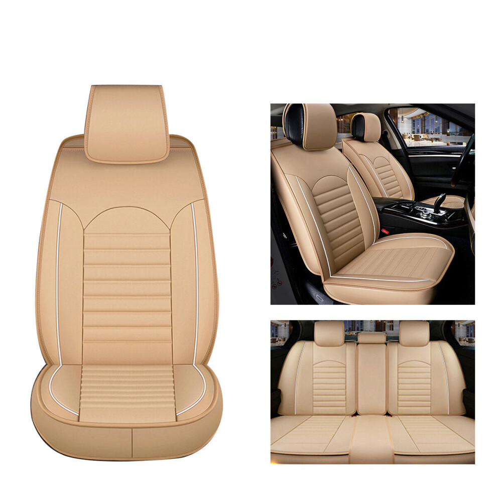 (Beige) 4 Colors Universal PU Wear-resistant Leather Car Seat Mat Cover Breathable Cushion Pad