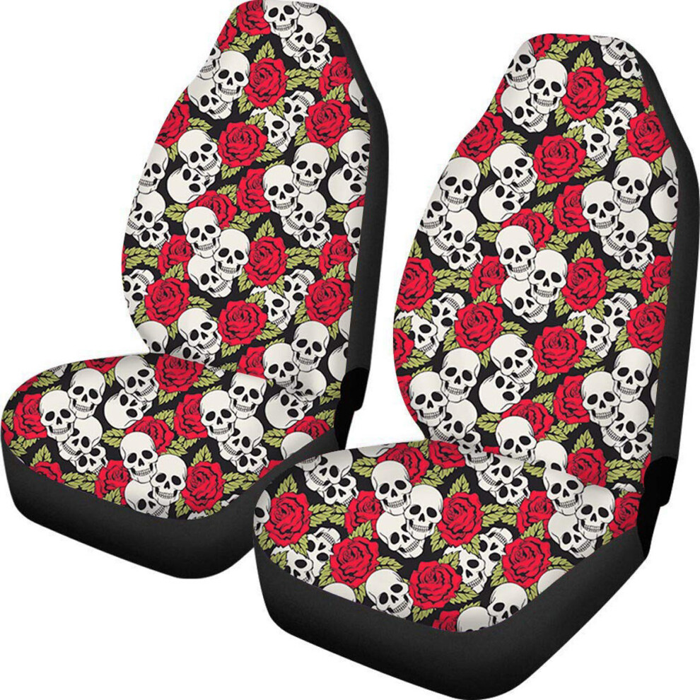 (Skull & Rose) Car Front Seat Covers Fabric Cases Protector General For Sedan Suvs 1138392341797