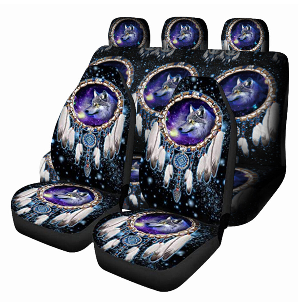 (7 Pcs) Universal Car Seat Covers Wolf Sky Feather Design Front & Rear Seat Full Cover 1138392342749