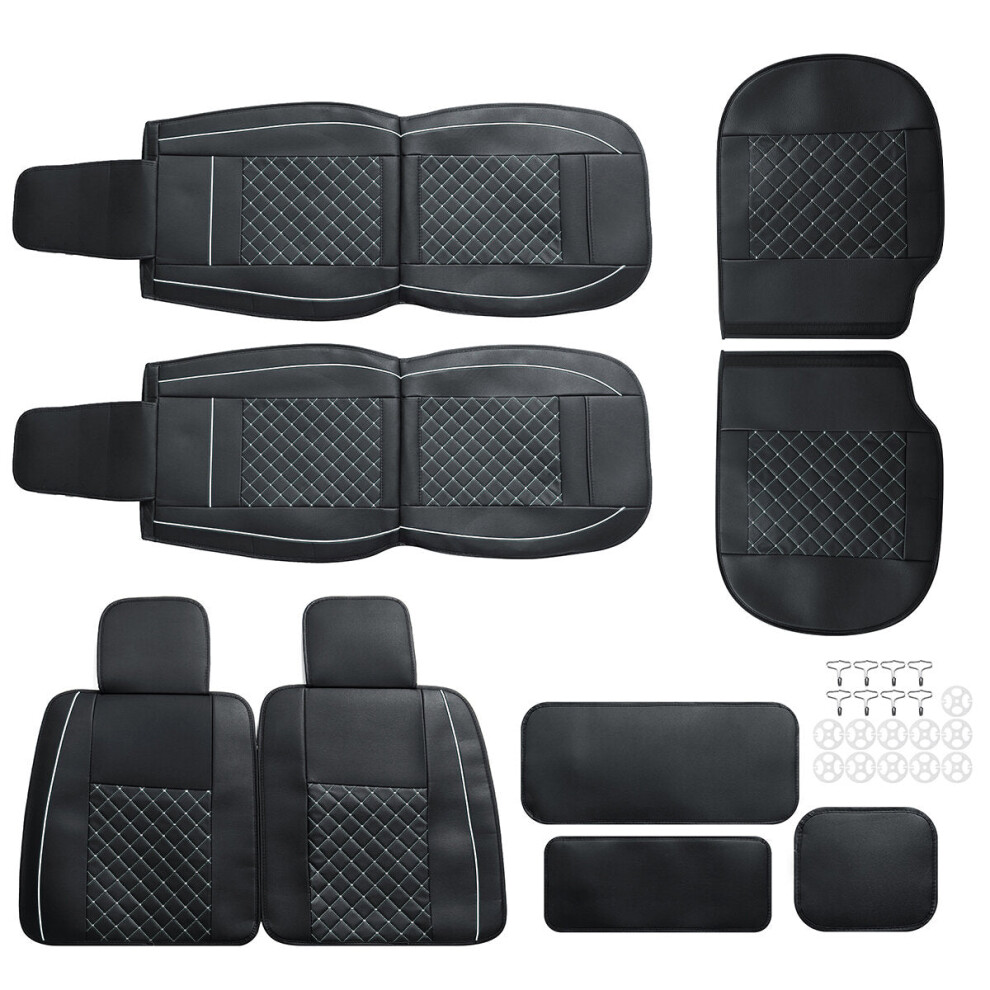 (1 Set - Mysterious Black) 1PC/5PCS Universal Front Car Seat Mat Cover Cushion Deluxe PU Leather Protector Pad