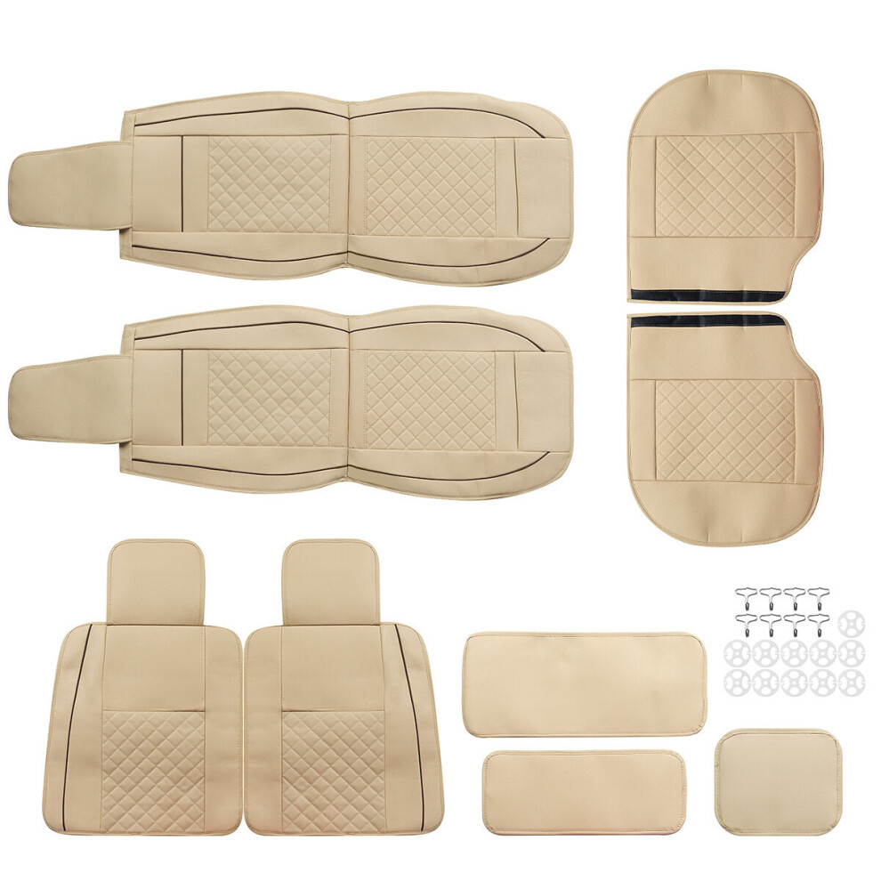 (1 Set - Warm ) 1Pc/5Pcs Universal Front Car Seat Mat Cover Cushion Deluxe Pu Leather Protector Pad Beige 1138392340257