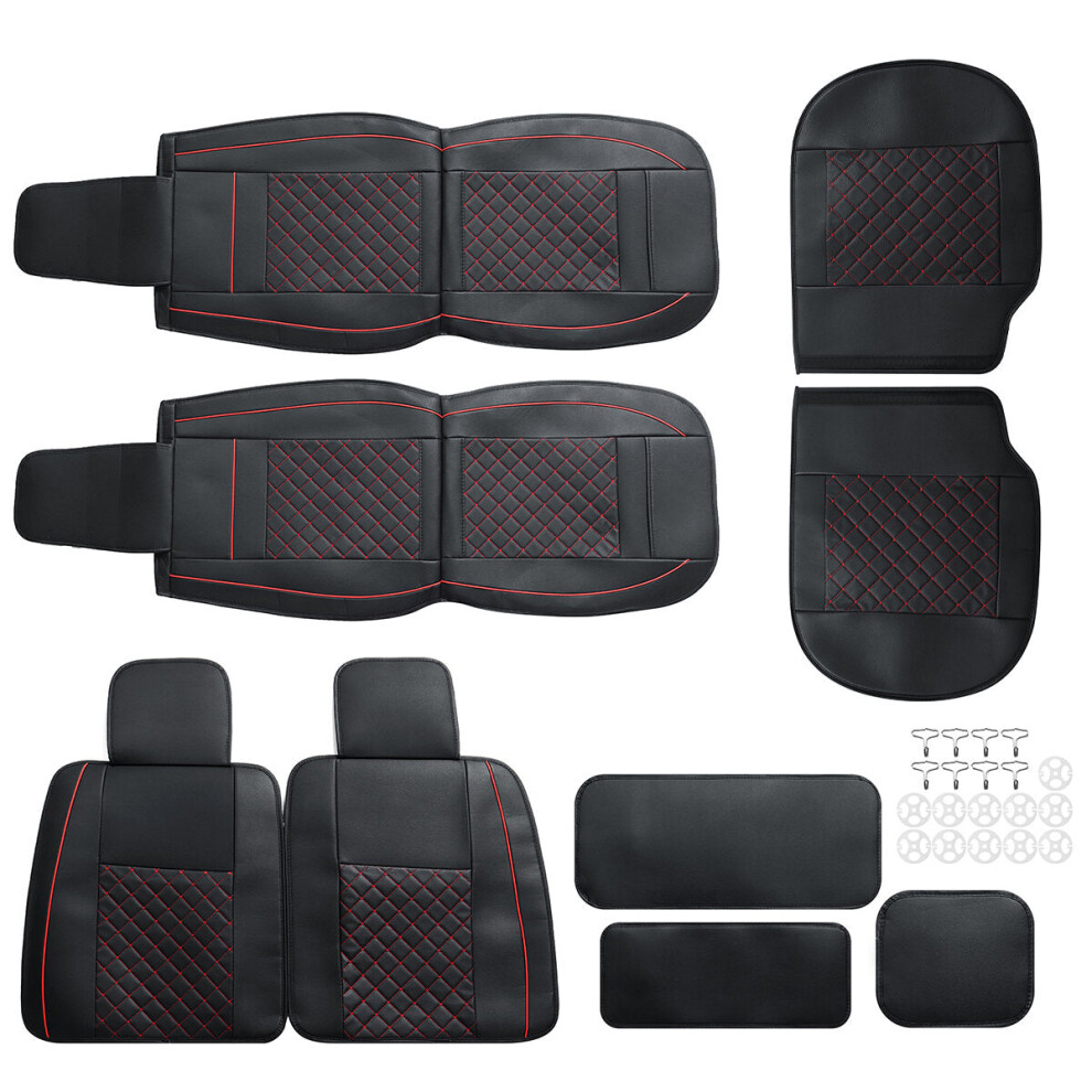 (1 Set - Stylish ) 1Pc/5Pcs Universal Front Car Seat Mat Cover Cushion Deluxe Pu Leather Protector Pad Black 1138392340240