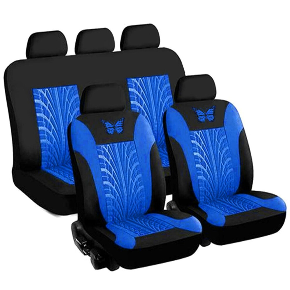 (Blue - 9 Pcs) Universal Car Seat Covers Protector Cushion Front Rear 3D Butterfly Pattern