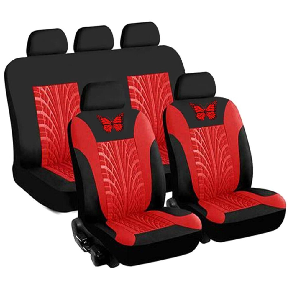 ( - 9 Pcs) Universal Car Seat Covers Protector Cushion Front Rear 3D Butterfly Pattern Red 1138392339572