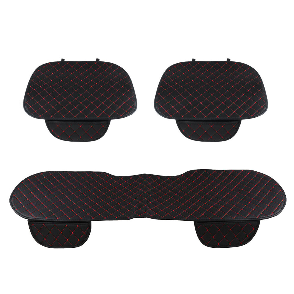 (Front & Rear (Black-red)) Universal Car Seat Pad Mat Cushion Cover Protector PU Leather Breathable Auto