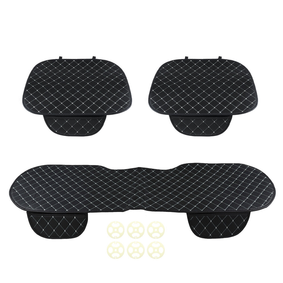 (Front & Rear (Black-white)) Universal Car Seat Pad Mat Cushion Cover Protector PU Leather Breathable Auto