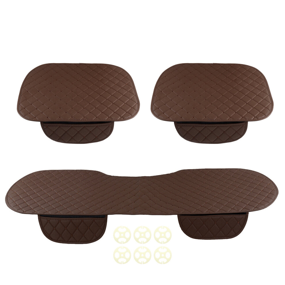 (Front & Rear (Coffee)) Universal Car Seat Pad Mat Cushion Cover Protector PU Leather Breathable Auto