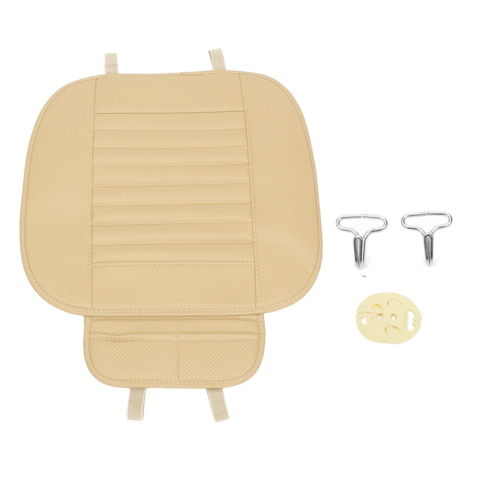 (Beige) Car Front Seat Cover Cushion Breathable Pu Leather Bamboo Charcoal Pad Mat Beige 1138392353776