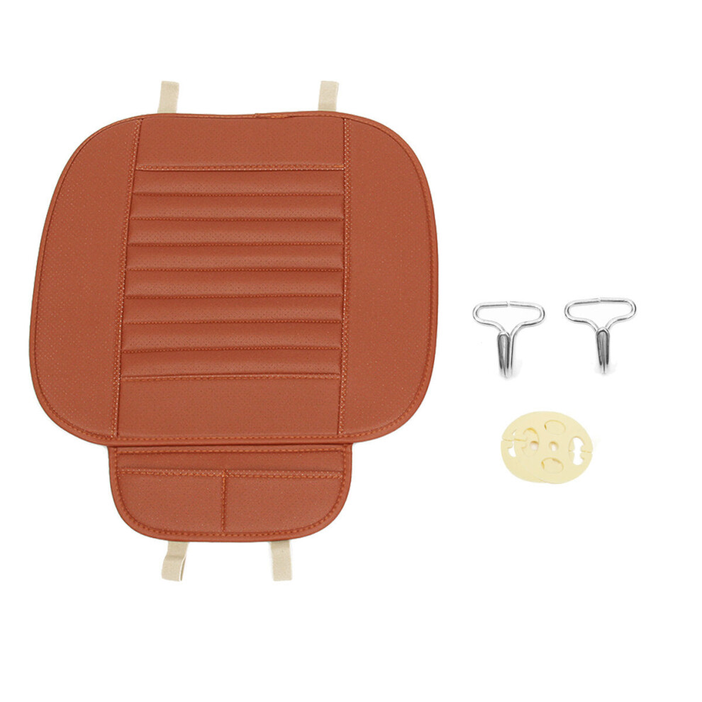 (Brown) Car Front Seat Cover Cushion Breathable Pu Leather Bamboo Charcoal Pad Mat Brown 1138392353769