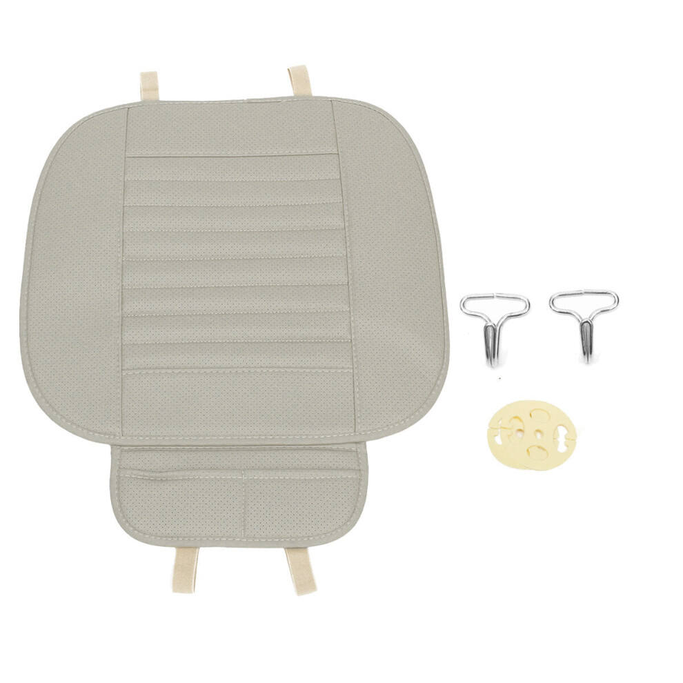 (Grey) Car Front Seat Cover Cushion Breathable Pu Leather Bamboo Charcoal Pad Mat Grey 1138392353752