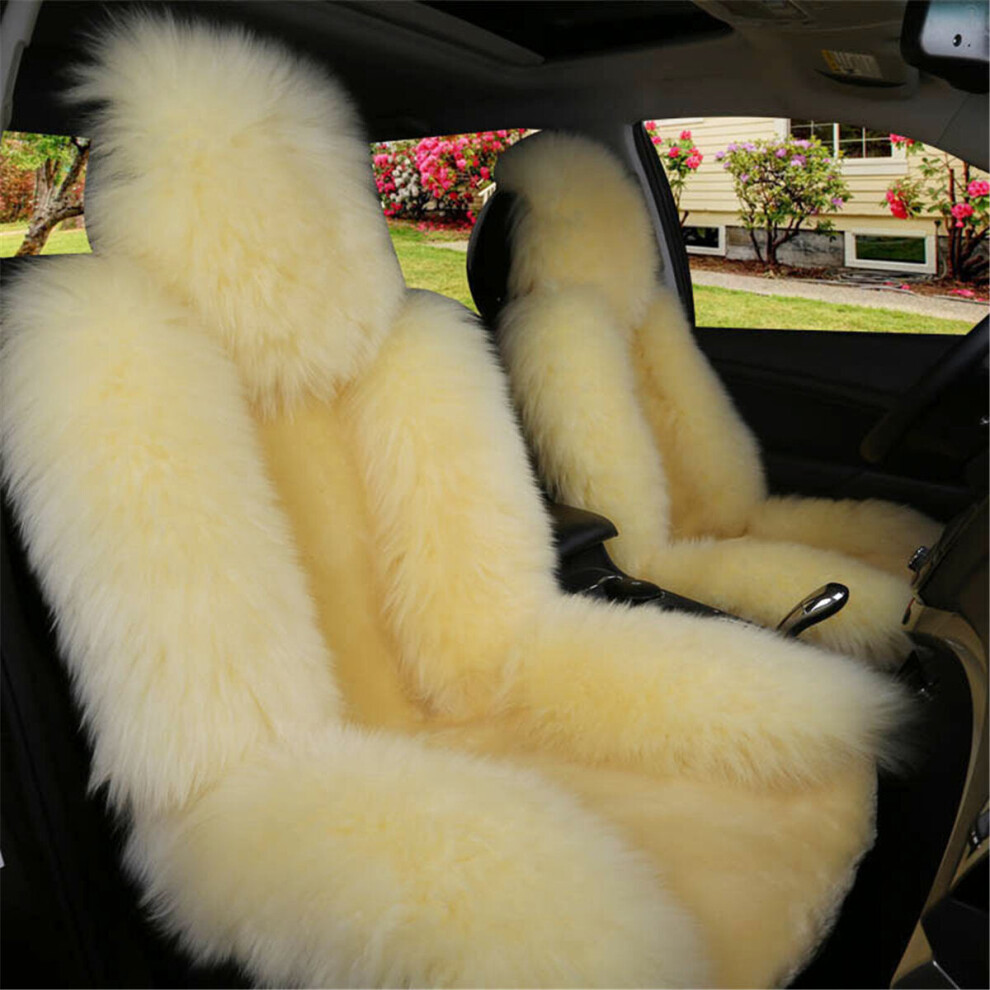(Yellow) Car Seat Cover Wool Warm Universal Sheepskin Fur Front Seat Cushion Covers Auto Yellow 1138392353561
