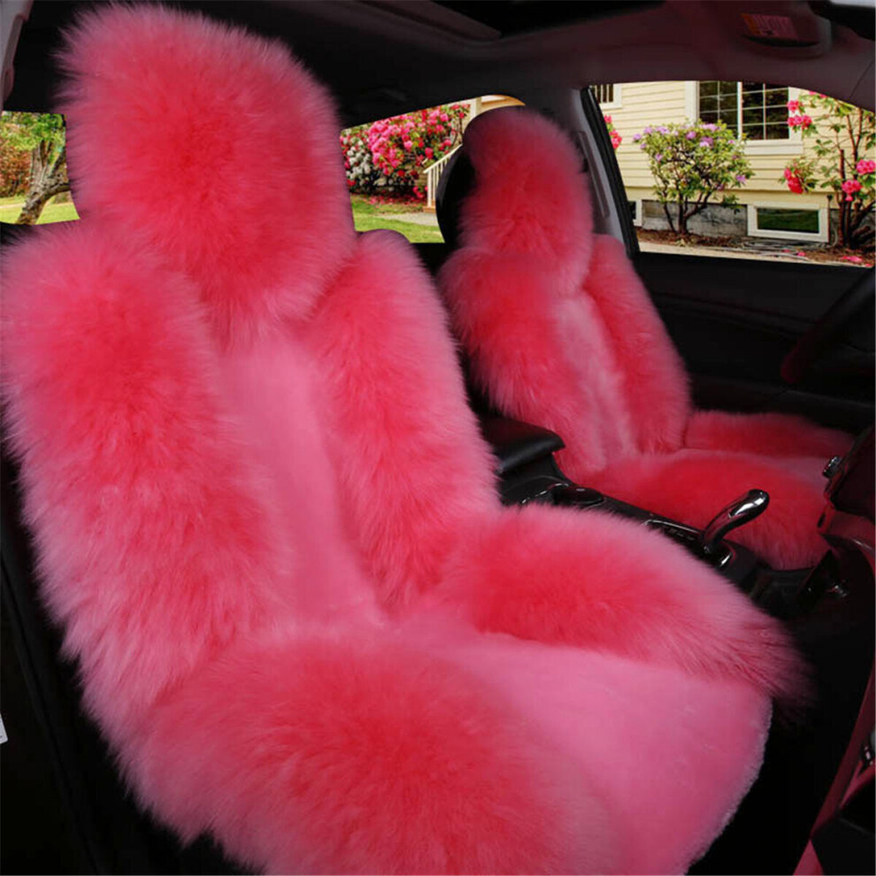 (Pink) Car Seat Cover Wool Warm Universal Sheepskin Fur Front Seat Cushion Covers Auto Pink 1138392353578