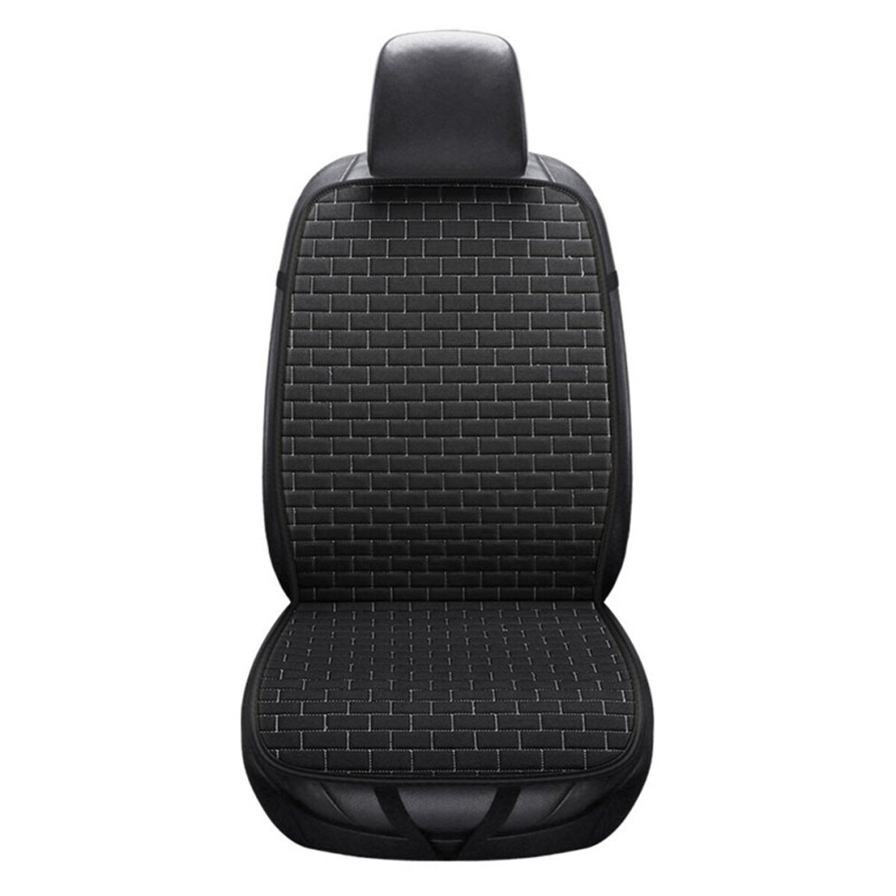 (Black) Universal Front Car Seat Cushion Cover Breathable Flax Protector Cushion Anti-Slip Black 1138392354186