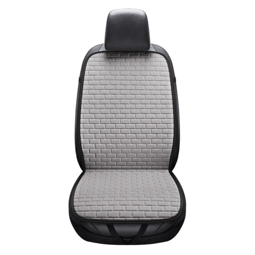 (Grey) Universal Front Car Seat Cushion Cover Breathable Flax Protector Cushion Anti-slip