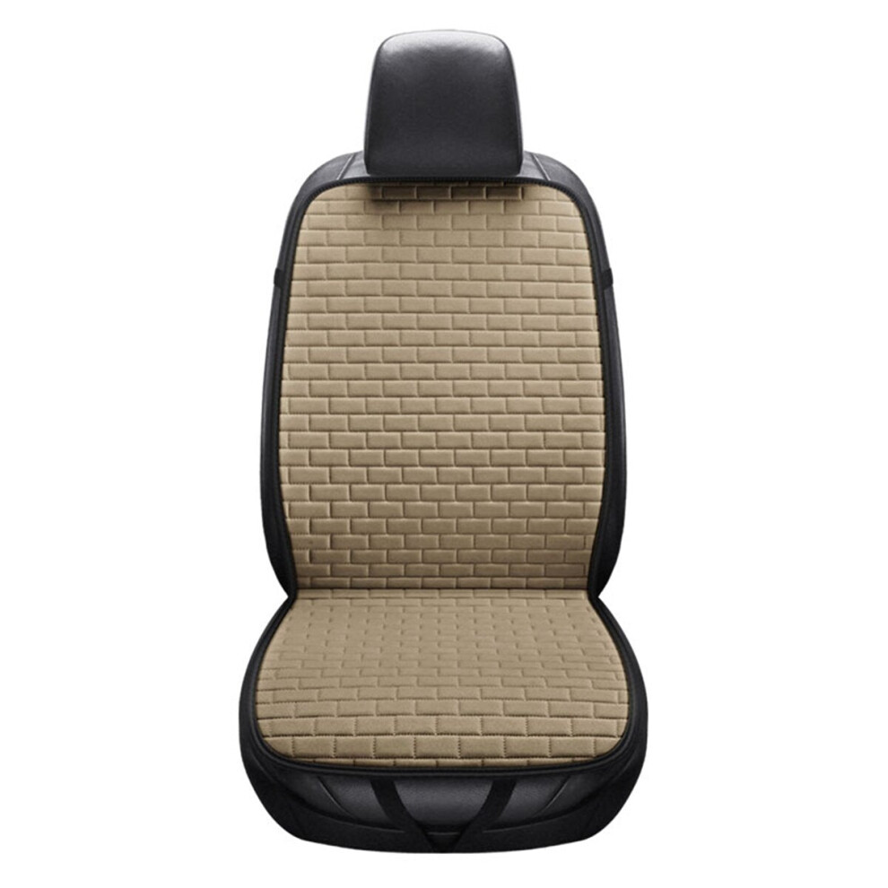(Beige) Universal Front Car Seat Cushion Cover Breathable Flax Protector Cushion Anti-Slip Beige 1138392354209