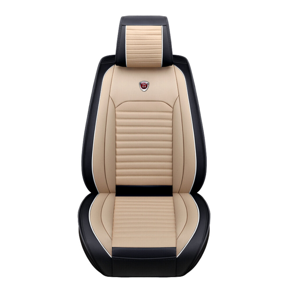 (Beige) Universal Full Car Front Seat Mat Covers Pu Leather Breathable Cushion Pad Set Beige 1138392353547