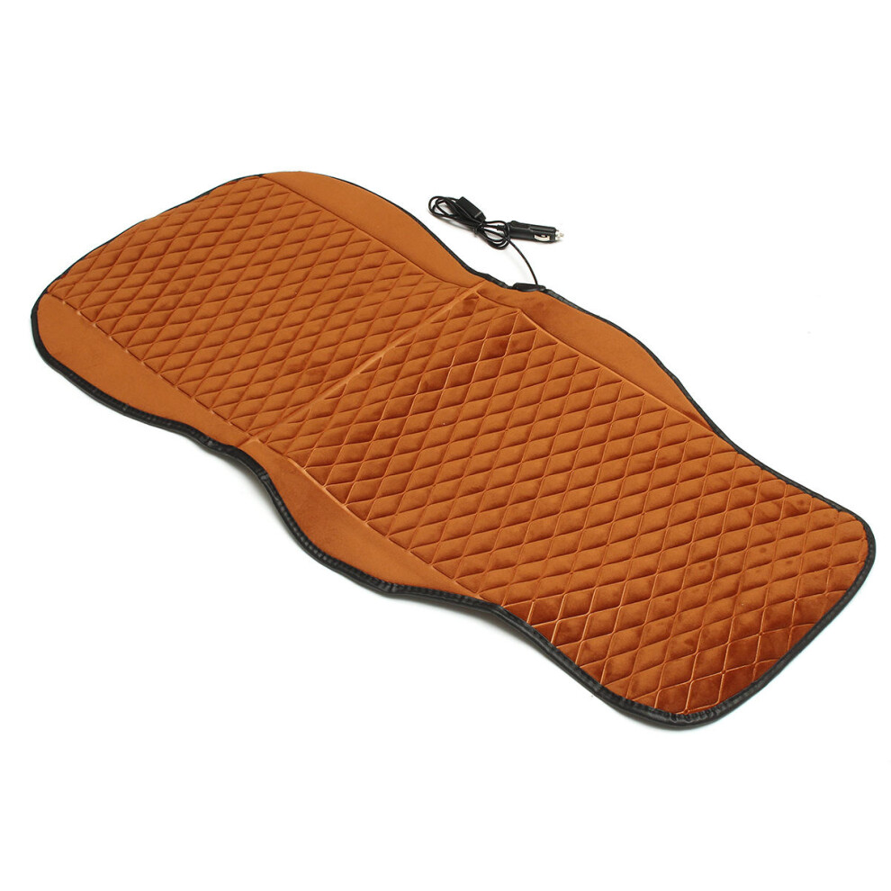 (Brown) 12V Heated Plush Car Seat Cushion Cover Heating Heater Warmer Pad Winter Brown 1138392355152