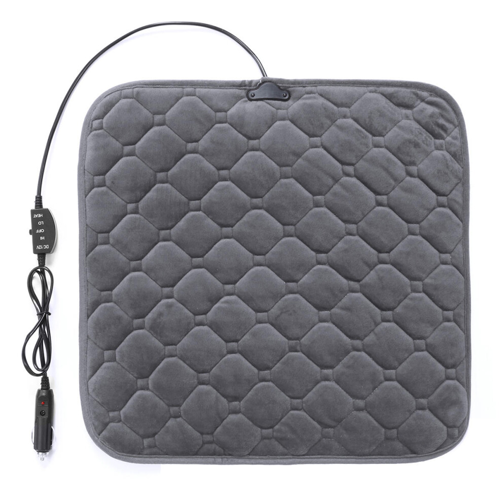 (Grey) Universal 12V 24W Electric Car Seat Cushion Heated Cover Cushion Heater Pad Winter Grey 1138392355206