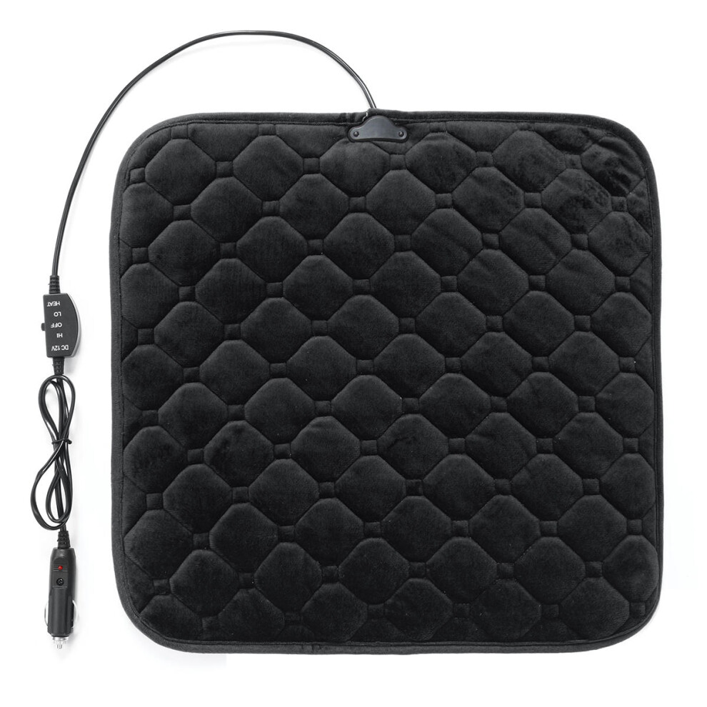 (Black) Universal 12V 24W Electric Car Seat Cushion Heated Cover Cushion Heater Pad Winter Black 1138392355220