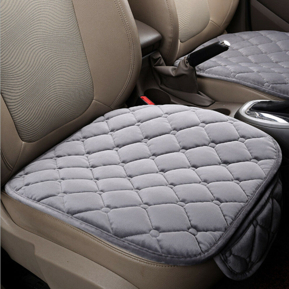 (Grey) Plush Car Front Seat Cushion Covers Breathable Chair Protector Seat Pad Mat For Four Season