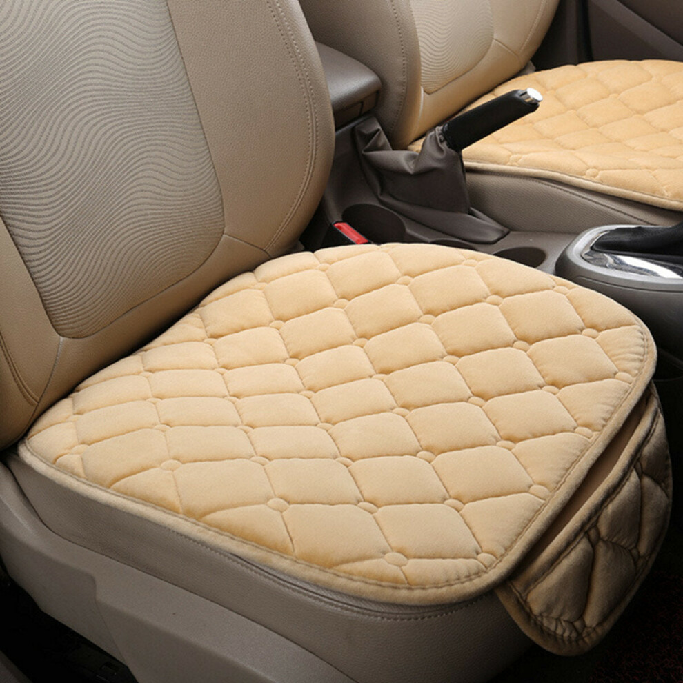 (Beige) Plush Car Front Seat Cushion Covers Breathable Chair Protector Seat Pad Mat For Four Season Beige 1138392355114