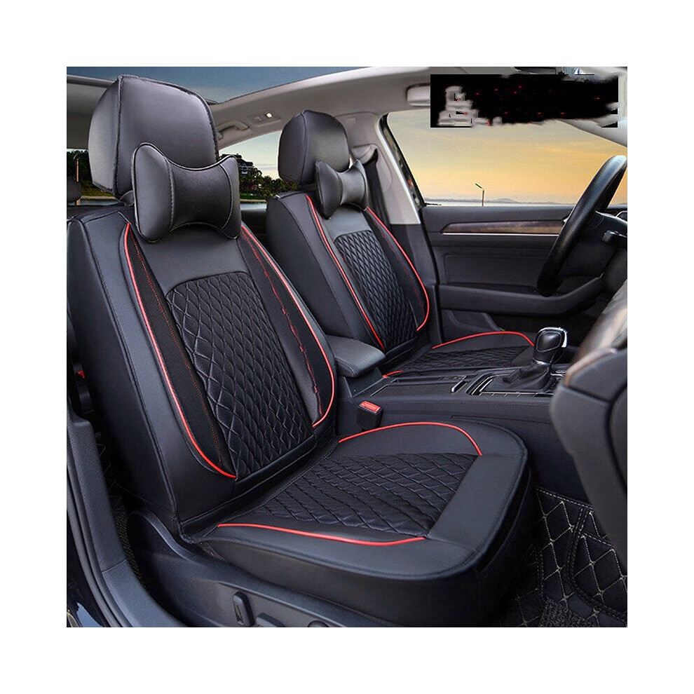 () 5D Car Seat Cover Breathable Pu Leather Full Surround Universal Seat Protector Set Black/Red 1138392354124