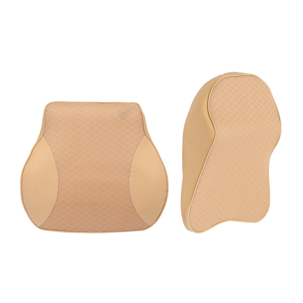 (Beige) Memory Foam Car Headrest Pillow Seat Back Cushion Breathable Neck Waist Rest Support Cushion