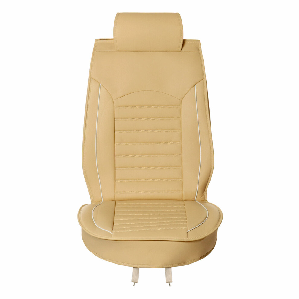 (Beige) 1 X Universal PU Leather Car Seat Cover Waterproof Breathable Auto Seat Cushion